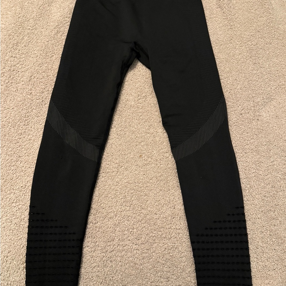 Black Performance Leggings with Ribbed Knee Panels